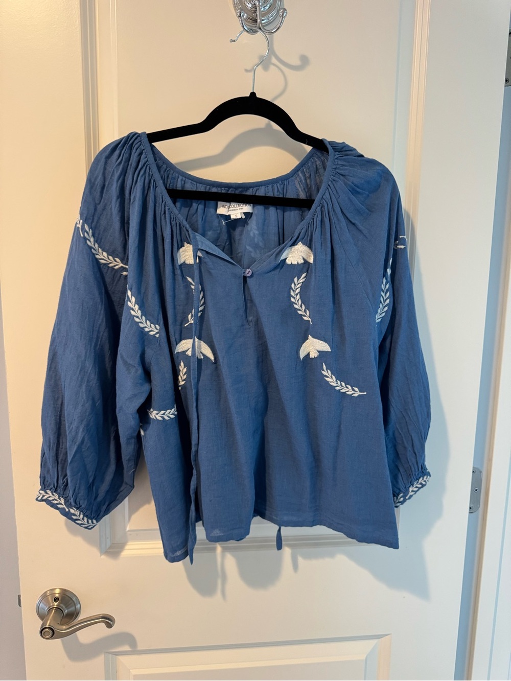 Emerson Fry India Collection Lucy Dove Embroidery Blouse Riviera Flax | S - Picture 5 of 7